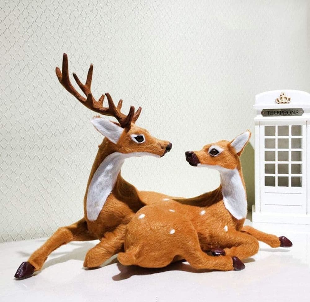 SET STATUINE DECORATIVE NATALIZIE FORMA COPPIA DI RENNE SDRAIATE ORNAMENTI CASA 634661 - 9