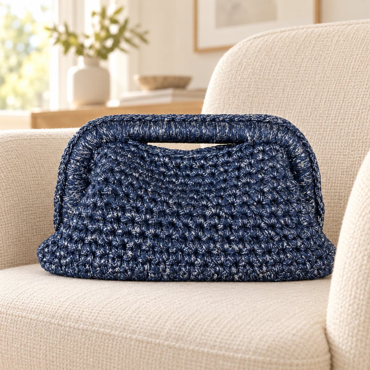 Clutch Bag all'uncinetto in cordino blu argento - 3