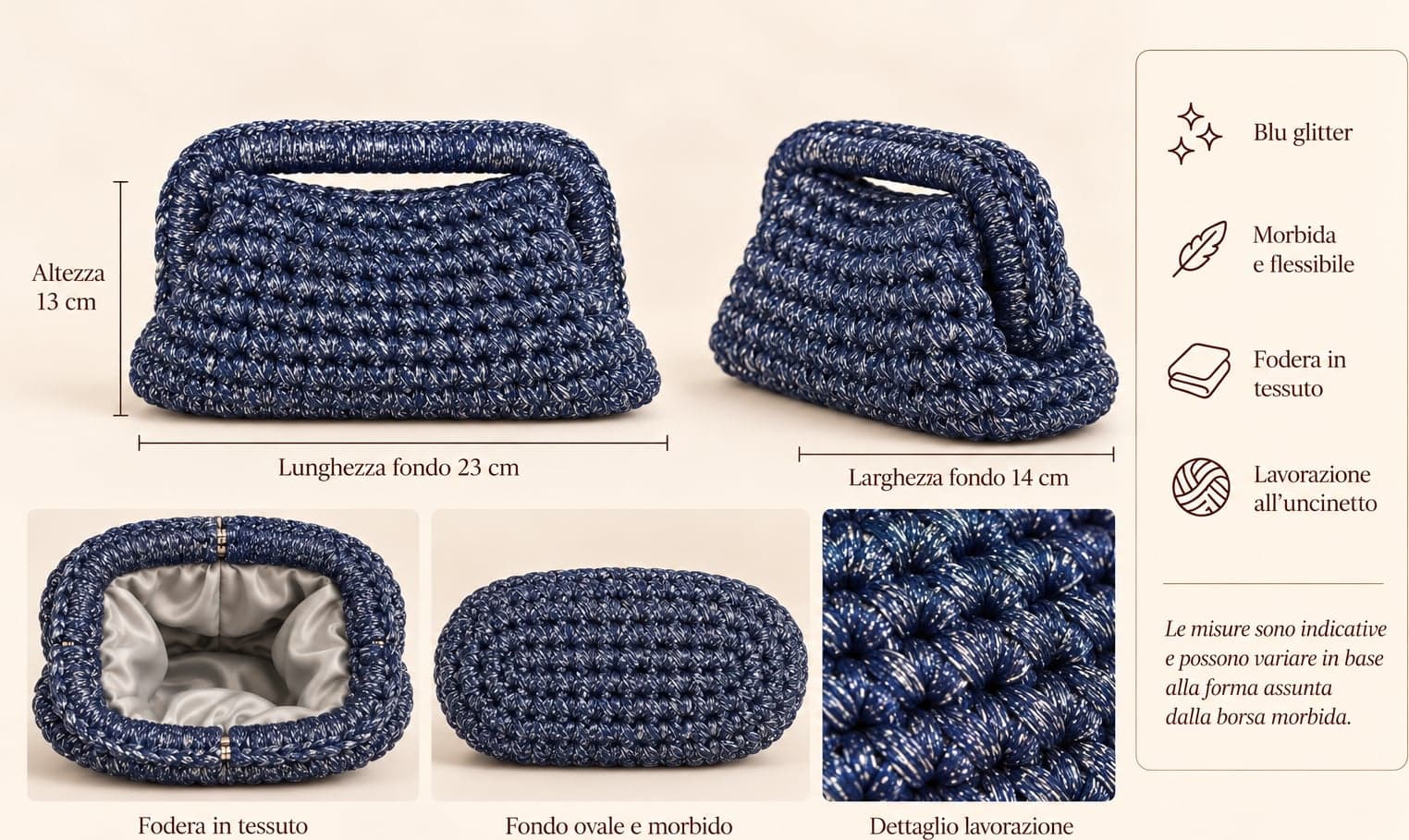 Clutch Bag all'uncinetto in cordino blu argento - 4