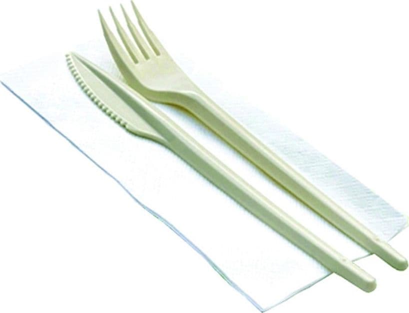 bis posate biocompostabili + tovagliolo  - color avorio - tovagliolo cm.33x33 pz 100 - 2