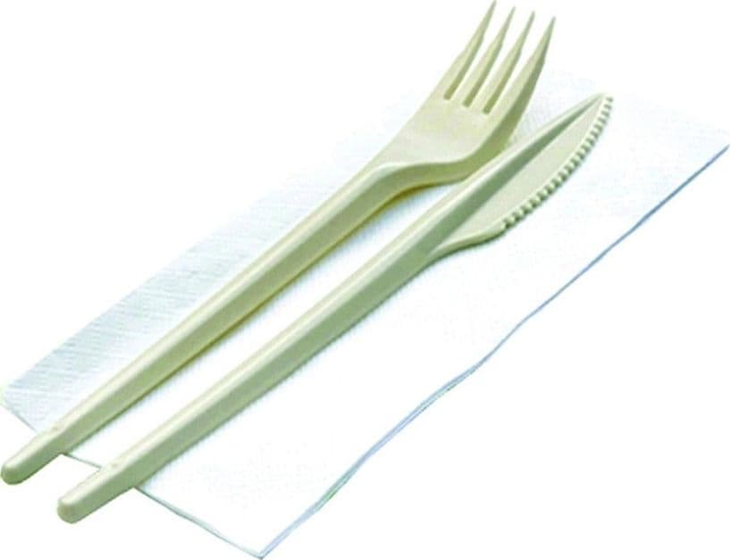 bis posate biocompostabili + tovagliolo  - color avorio - tovagliolo cm.33x33 pz 100 - 4