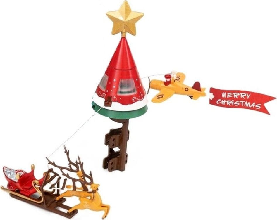 PUNTALE CAPPELLO ROTANTE ELETTRICO PER ALBERO NATALE CON SLITTA RENNA AEREOPLANO EL-76586