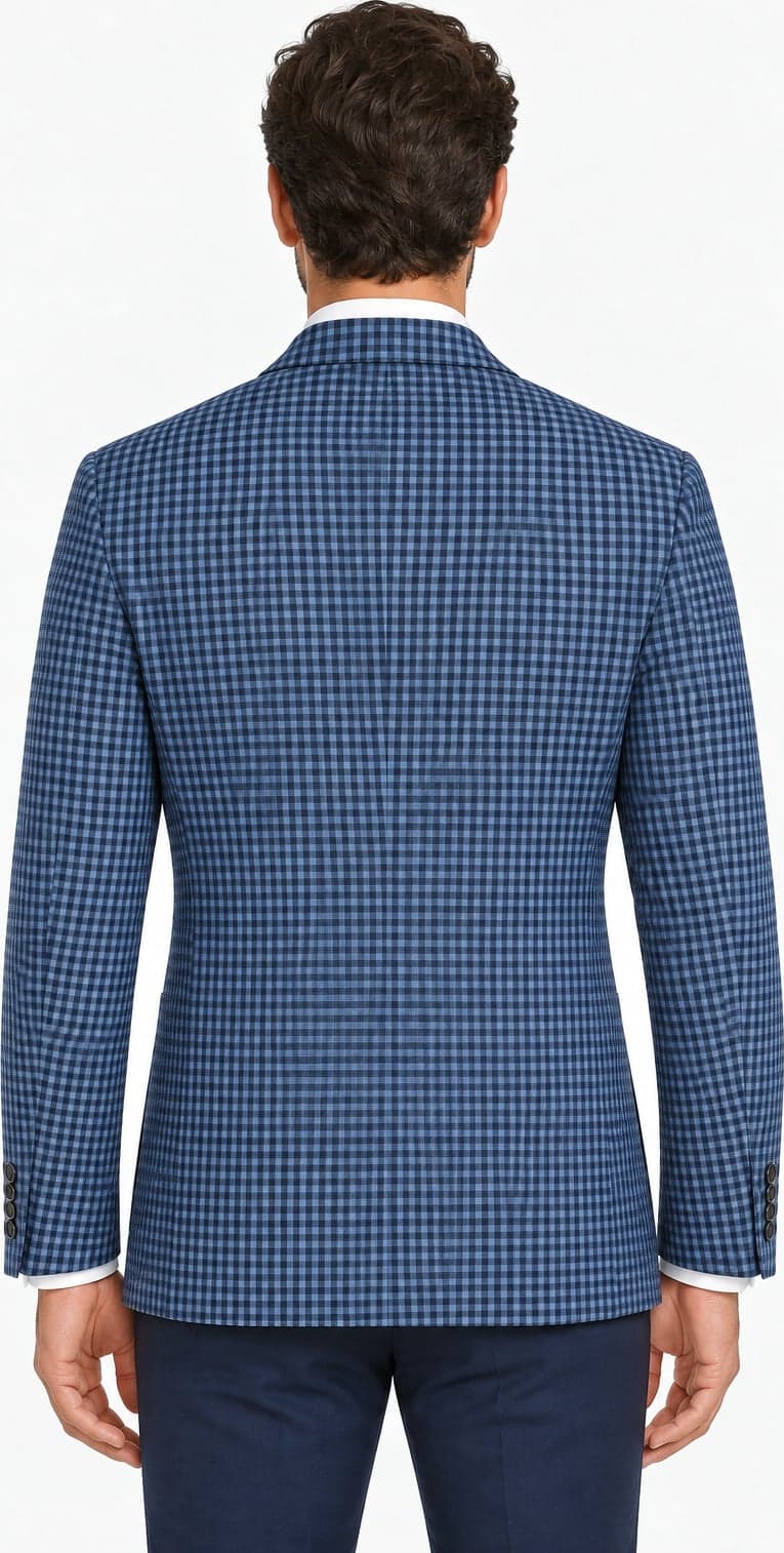 Giacca uomo The Gigi tre bottoni in cotone micro quadri blu - 2