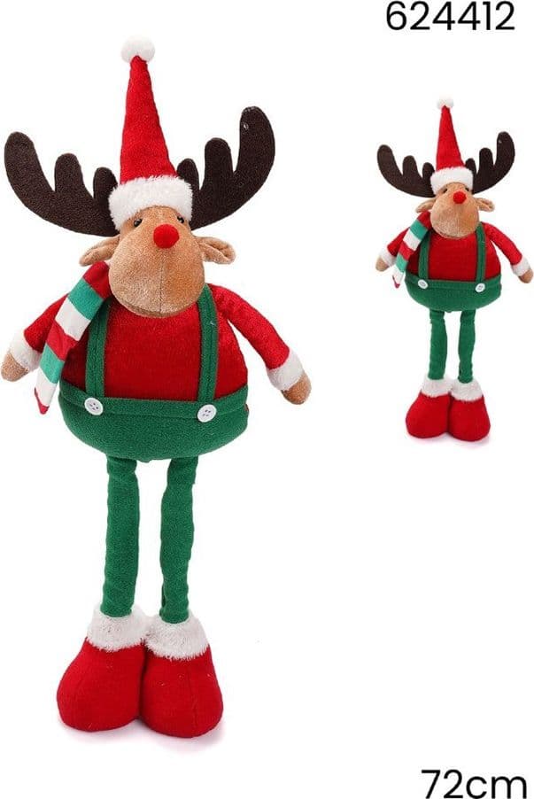 BAMBOLA DECORATIVA NATALIZIA PELUCHE FORMA DI RENNA IN PIEDI GAMBE ESTENSIBILI 72CM 624412 - 2