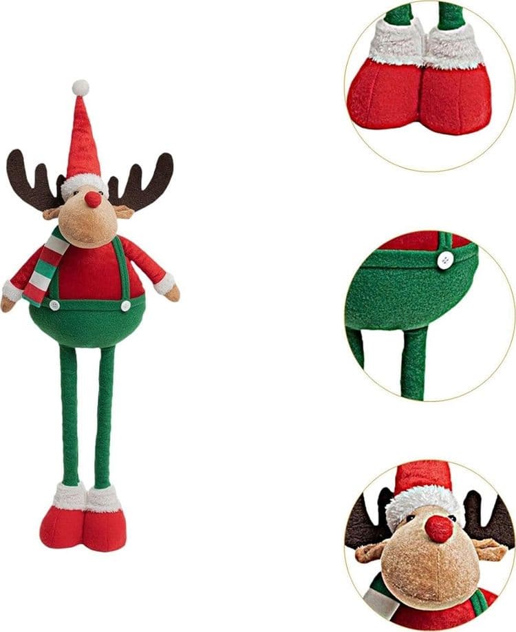 BAMBOLA DECORATIVA NATALIZIA PELUCHE FORMA DI RENNA IN PIEDI GAMBE ESTENSIBILI 72CM 624412 - 4
