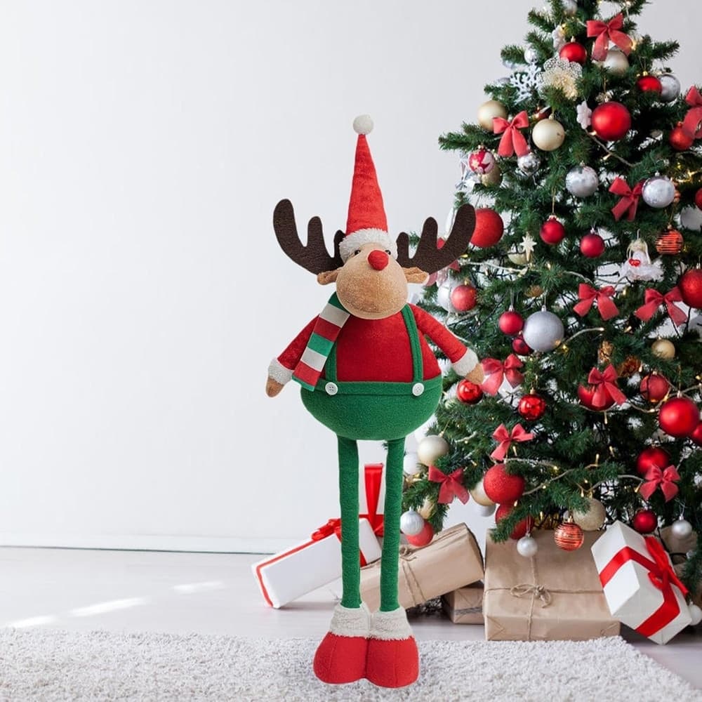 BAMBOLA DECORATIVA NATALIZIA PELUCHE FORMA RENNA IN PIEDI GAMBE ESTENSIBILI 90 CM 624415 - 2