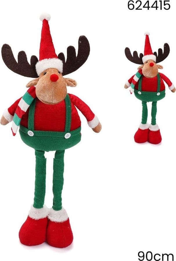 BAMBOLA DECORATIVA NATALIZIA PELUCHE FORMA RENNA IN PIEDI GAMBE ESTENSIBILI 90 CM 624415 - 5