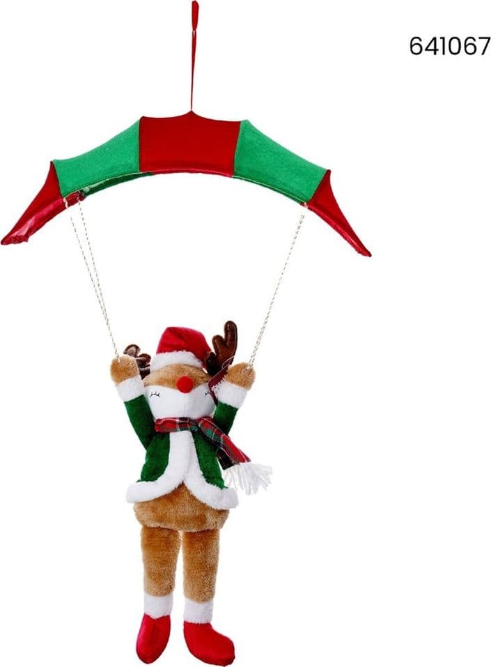 BAMBOLA APPENDINO DECORATIVA NATALIZIA PELUCHE FORMA DI RENNA CON PARAPENDIO MEDIO 621067 - 2