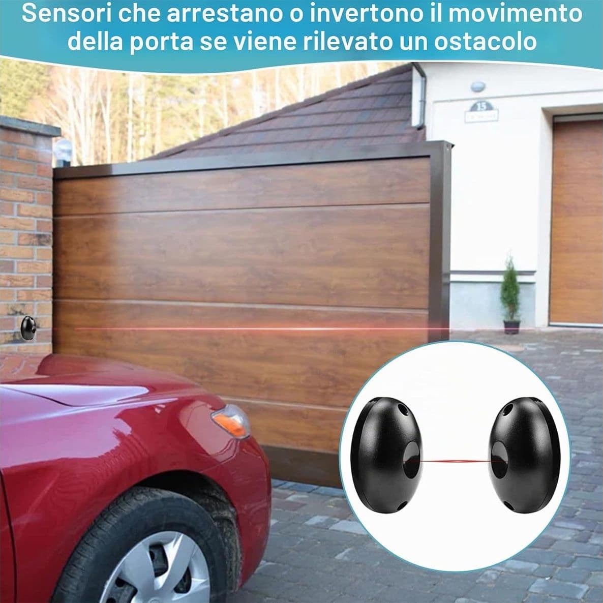 Coppia di Fotocellule Infrarossi Universali per Cancello Automatico e Garage Sensore di Sicurezza 12V-24V AC DC per Porte Scorrevoli Portata 15 Metri - 2