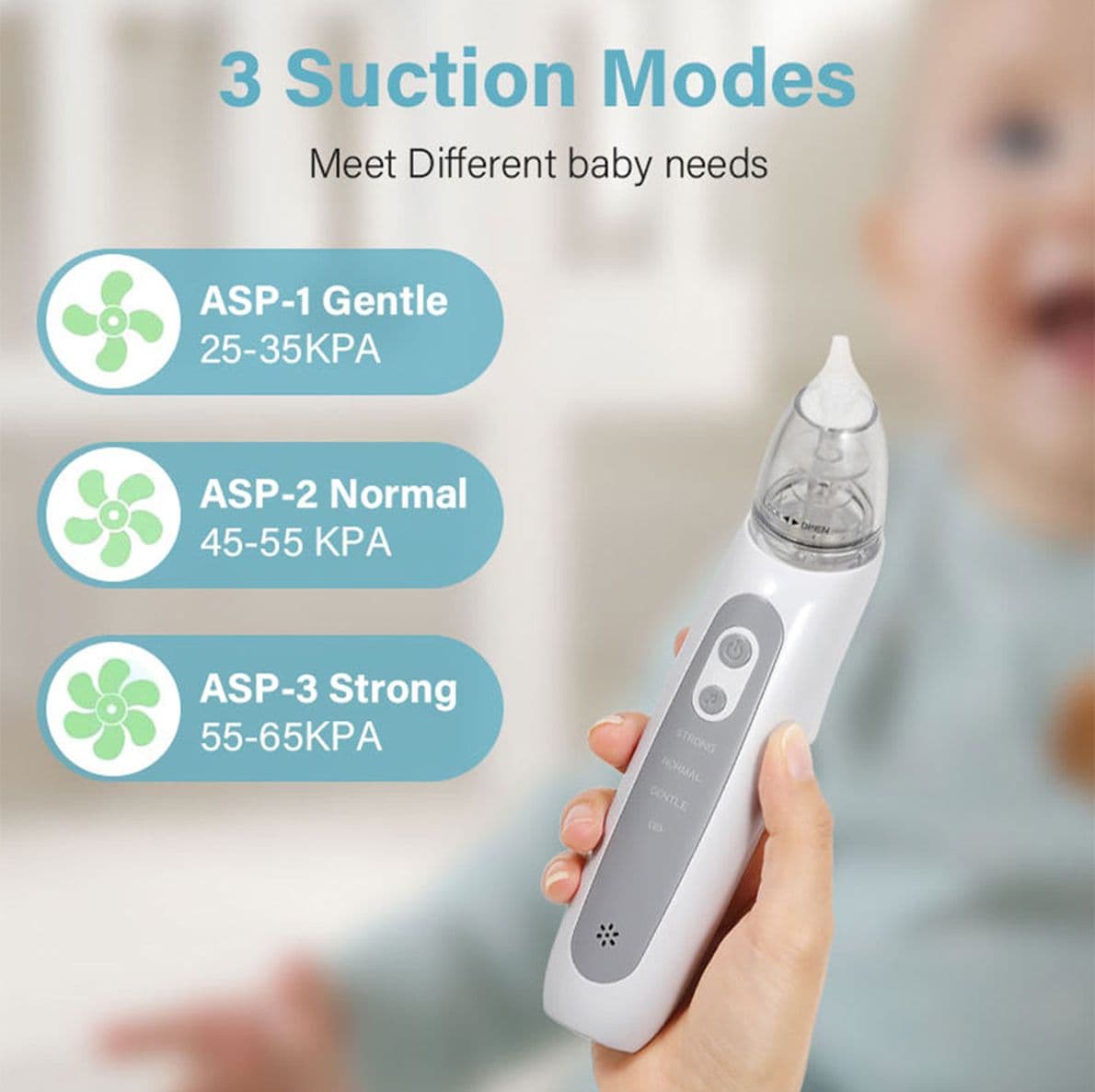 Aspiratore Nasale Elettrico per Neonati e Bambini Pulitore Nasale Automatico con Musica Rilassante Luci LED e 3 Punte in Silicone Morbido Ricaricabile - 3