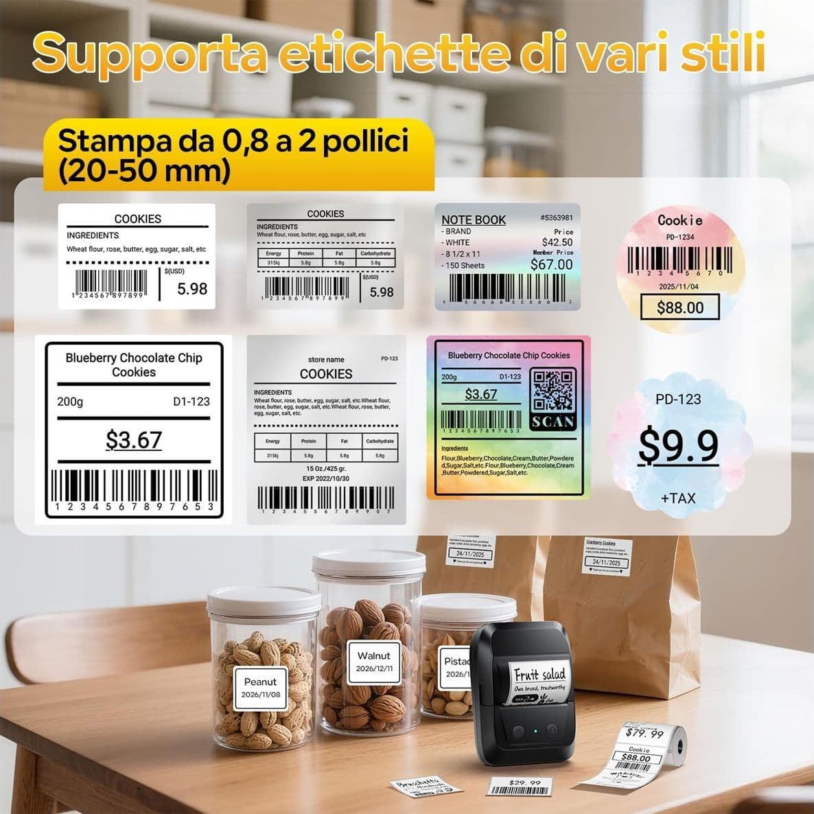 Memoking A42 Stampante per Etichette Bluetooth Etichettatrice Termica Portatile per Codici a Barre Loghi e Indirizzi Supporta Altezze 20-50mm Ufficio e Negozio - 4