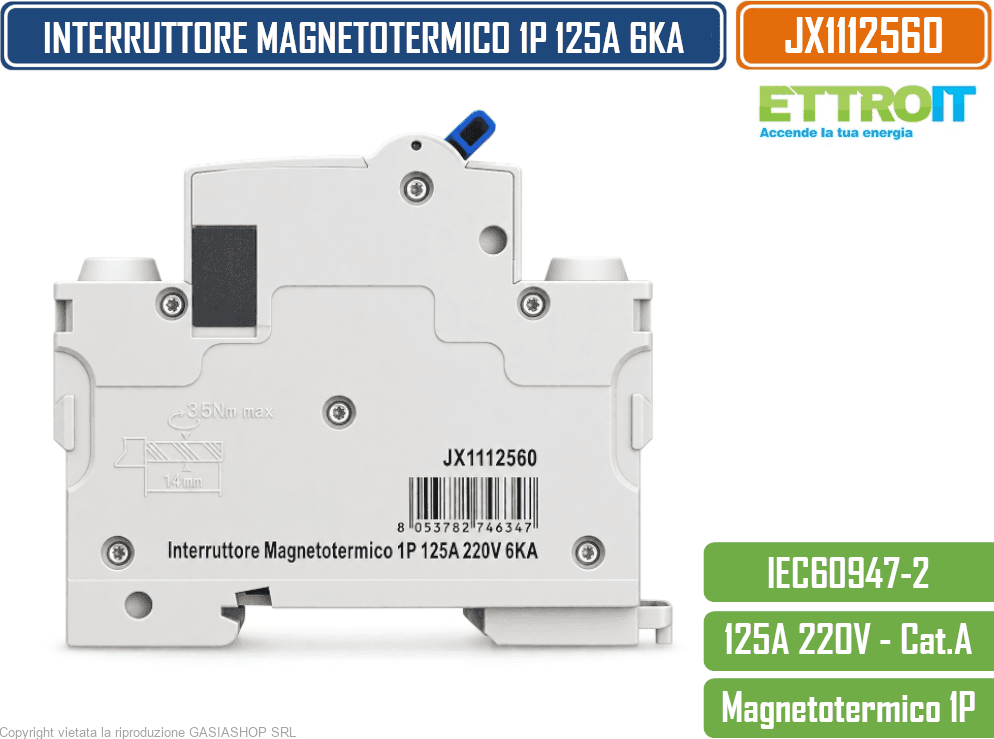 ETTROIT JX1112560 INTERRUTTORE MAGNETOTERMICO 1P 125A 6KA 220V 1 MODULO GUIDA DIN - 3