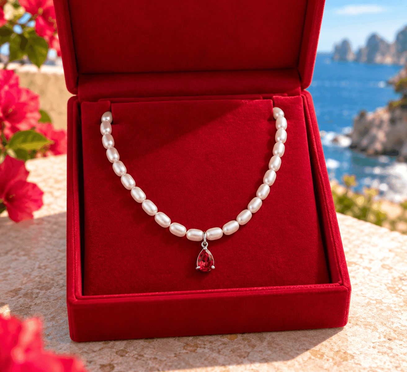 Ops Object -   Collana perle bianche ovali e pendente cristallo goccia vari colori - 3