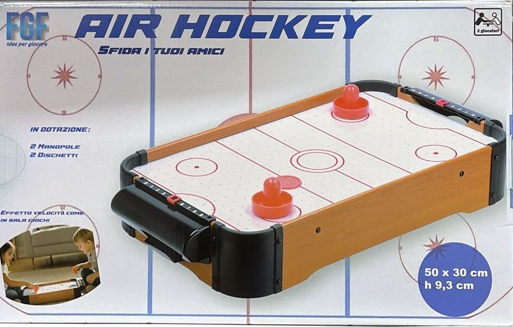 MINI AIR HOCKEY DA TAVOLO IN LEGNO GIOCO PORTATILE 50X30CM CON MANOPOLE DISCHETTI 237426 - 2