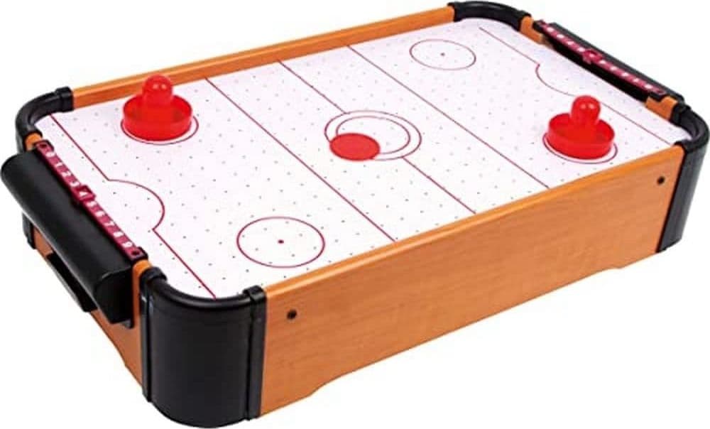 MINI AIR HOCKEY DA TAVOLO IN LEGNO GIOCO PORTATILE 50X30CM CON MANOPOLE DISCHETTI 237426 - 3