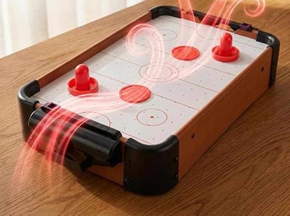 MINI AIR HOCKEY DA TAVOLO IN LEGNO GIOCO PORTATILE 50X30CM CON MANOPOLE DISCHETTI 237426 - 7