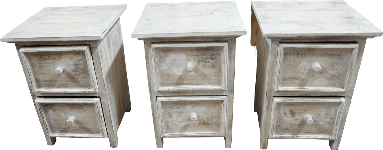 Comodino shabby chic in legno di albesia intagliato a mano – 37×36×50h cm - 2