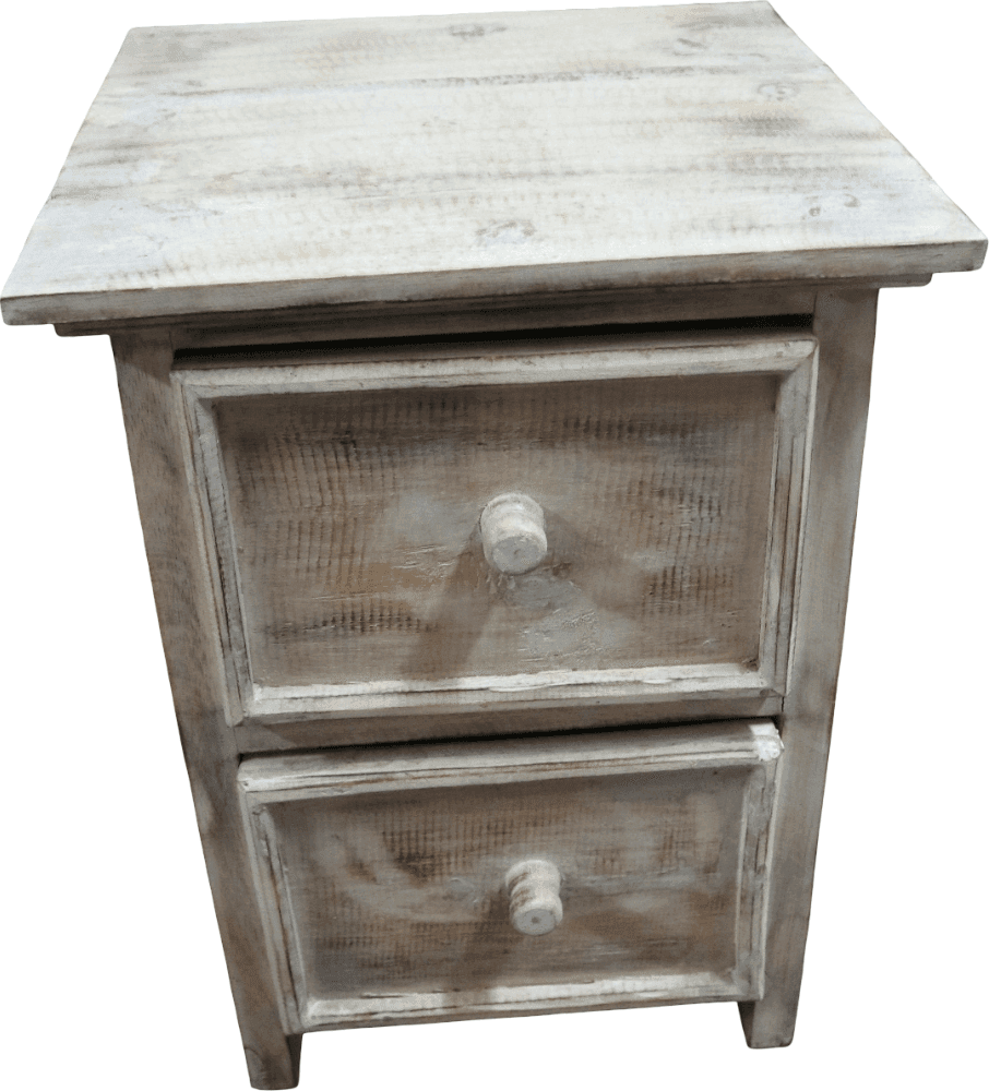 Comodino shabby chic in legno di albesia intagliato a mano – 37×36×50h cm - 4
