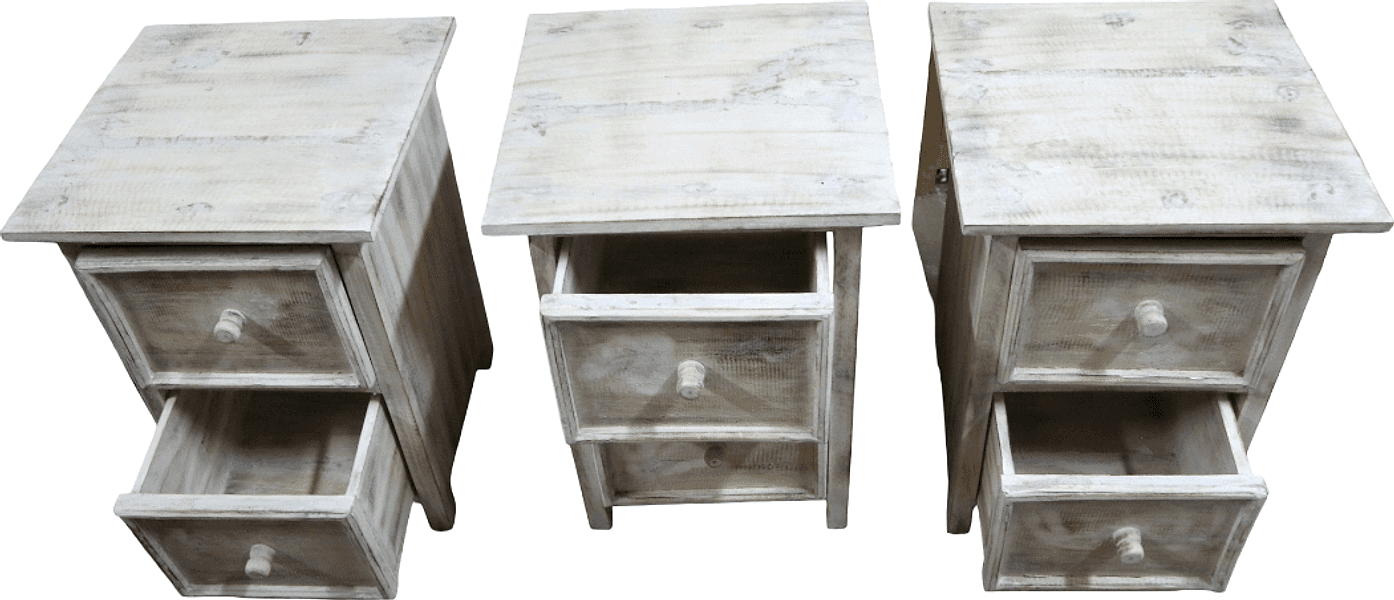 Comodino shabby chic in legno di albesia intagliato a mano – 37×36×50h cm - 6