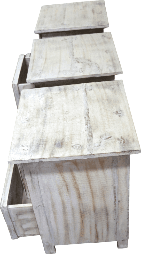 Comodino shabby chic in legno di albesia intagliato a mano – 37×36×50h cm - 8