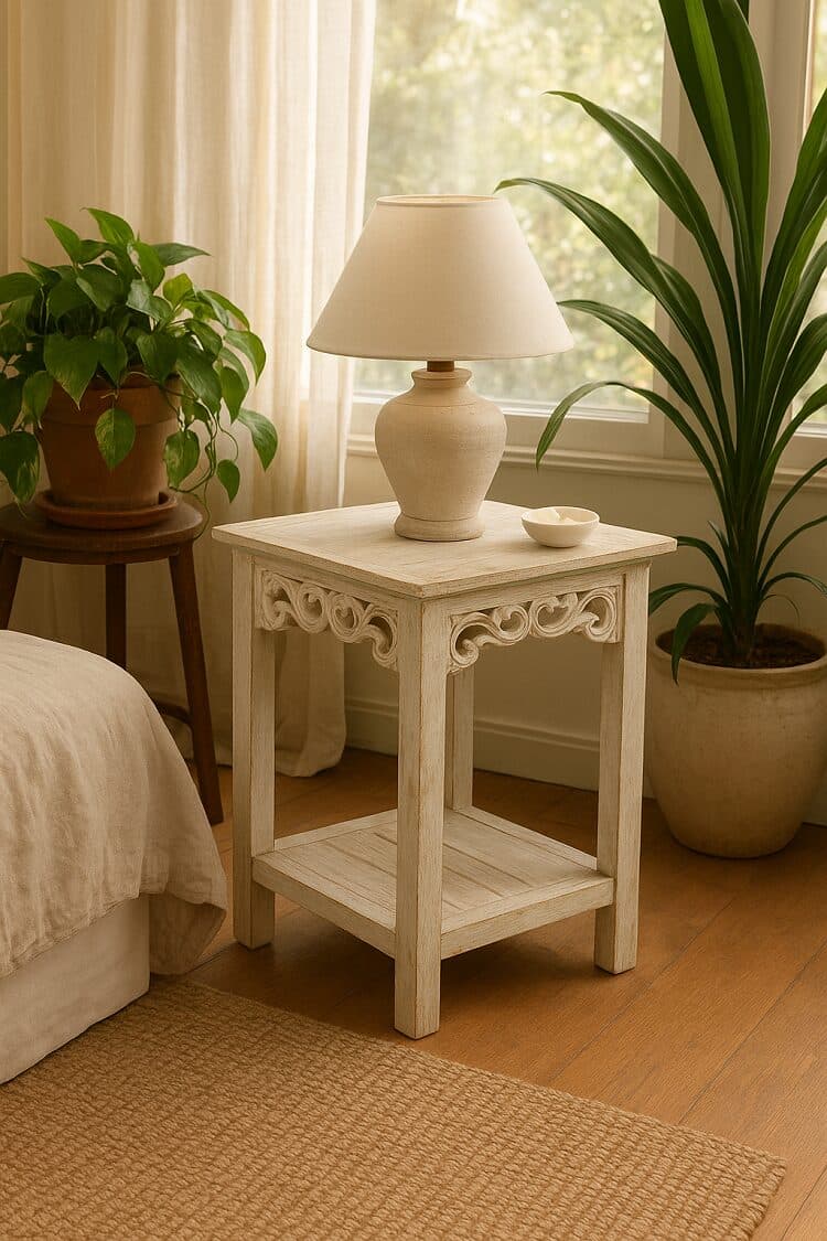 Alzata shabby chic in legno di albesia intagliato a mano – 2 misure disponibili comodino - 2
