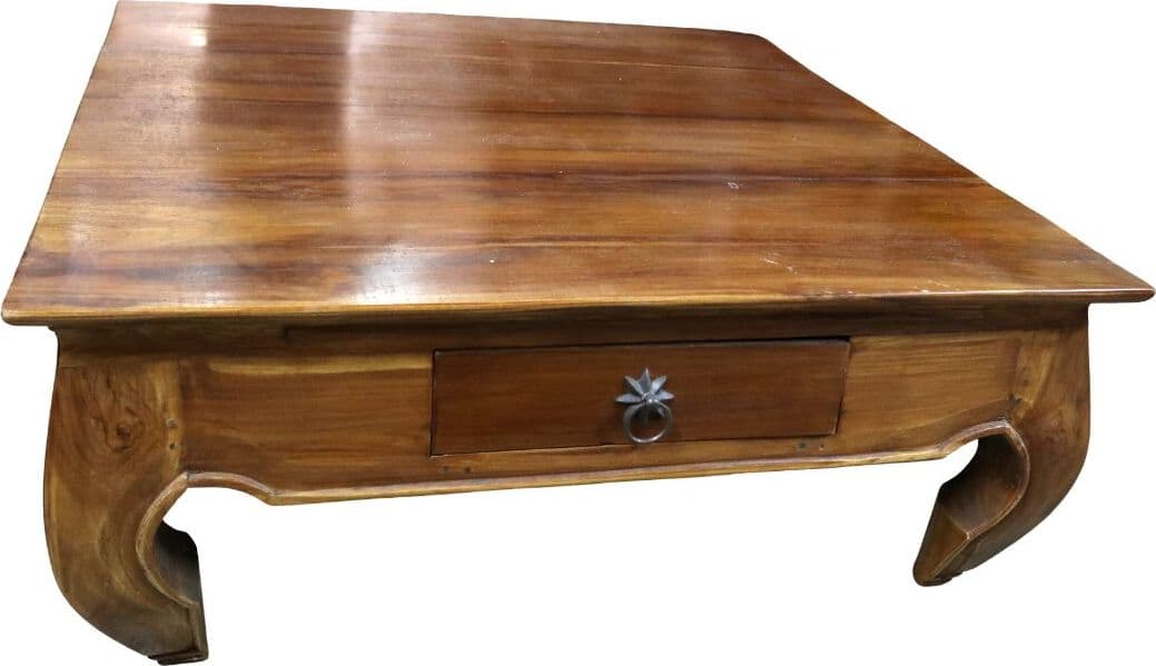 Tavolino da Fumo Stile Opium in Teak Massello – 80x80x34 cm – Fatto a Mano in Indonesia - 2