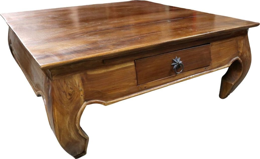 Tavolino da Fumo Stile Opium in Teak Massello – 80x80x34 cm – Fatto a Mano in Indonesia - 3