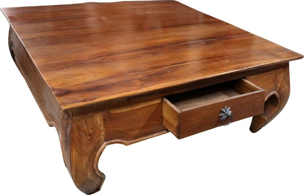 Tavolino da Fumo Stile Opium in Teak Massello – 80x80x34 cm – Fatto a Mano in Indonesia - 5