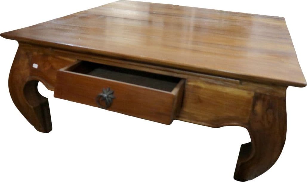 Tavolino da Fumo Stile Opium in Teak Massello – 80x80x34 cm – Fatto a Mano in Indonesia - 6