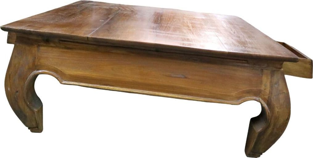 Tavolino da Fumo Stile Opium in Teak Massello – 80x80x34 cm – Fatto a Mano in Indonesia - 7