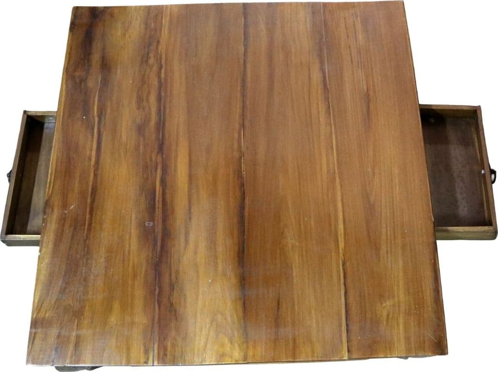 Tavolino da Fumo Stile Opium in Teak Massello – 80x80x34 cm – Fatto a Mano in Indonesia - 8