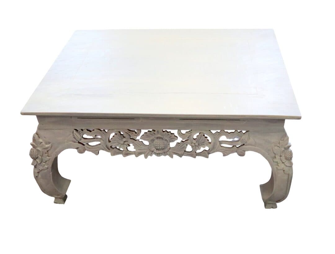 Tavolo Opium Intagliato in Legno di Albesia – Fatto a Mano in Indonesia – 80x60x40 cm - 2