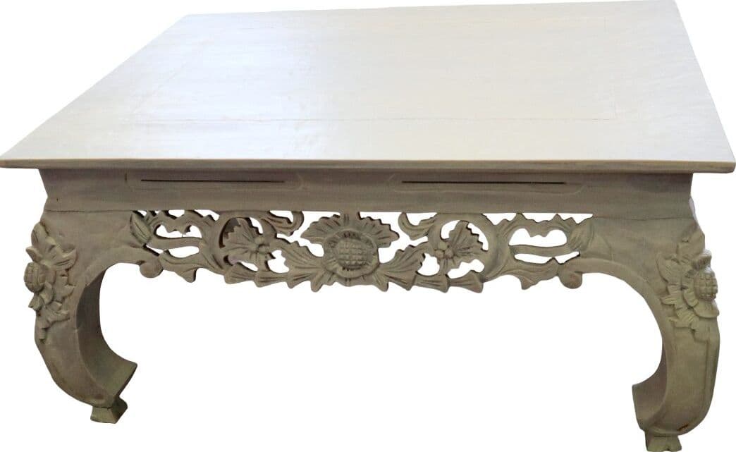 Tavolo Opium Intagliato in Legno di Albesia – Fatto a Mano in Indonesia – 80x60x40 cm - 3
