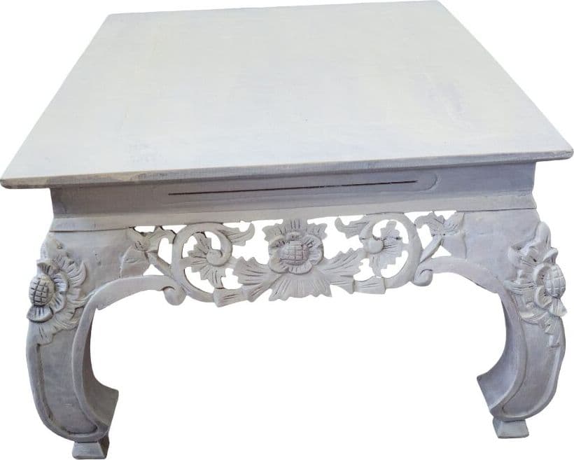 Tavolo Opium Intagliato in Legno di Albesia – Fatto a Mano in Indonesia – 80x60x40 cm - 6