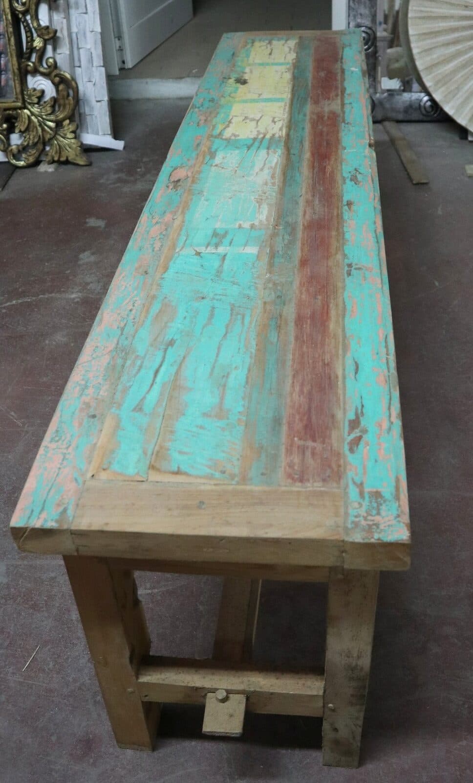 Panca in legno massello riciclato 160x35x46h – Arredo artigianale fatto a mano in Indonesia - 6