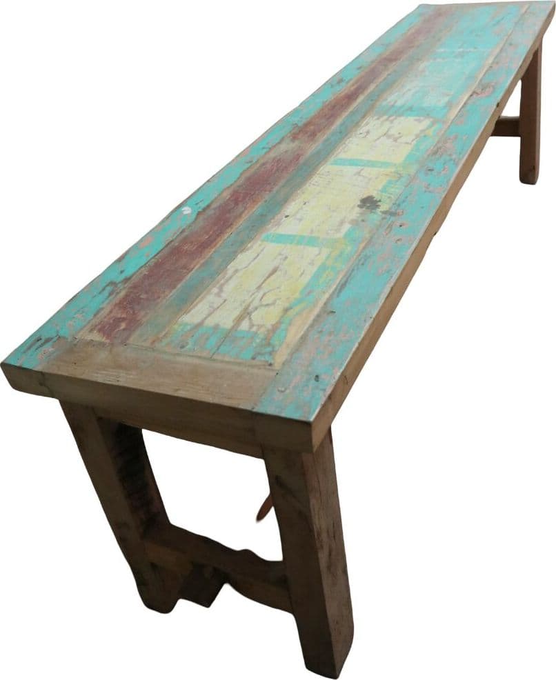 Panca in legno massello riciclato 160x35x46h – Arredo artigianale fatto a mano in Indonesia - 9
