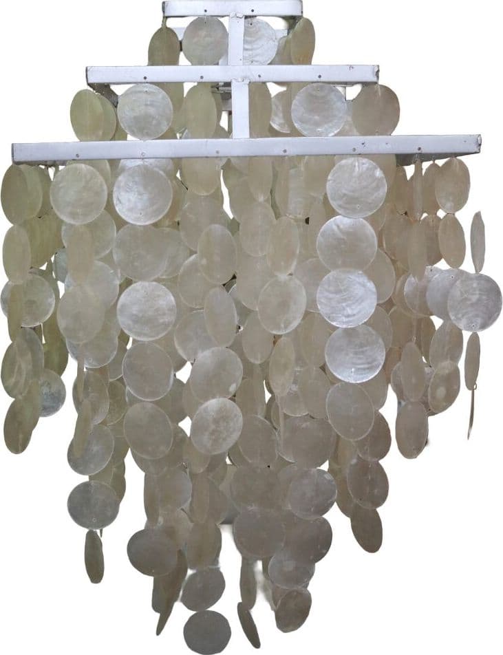 Lampadario in Madreperla Artigianale 40x40x70 cm – Struttura in Metallo, Fatto a Mano in Indonesia - 3