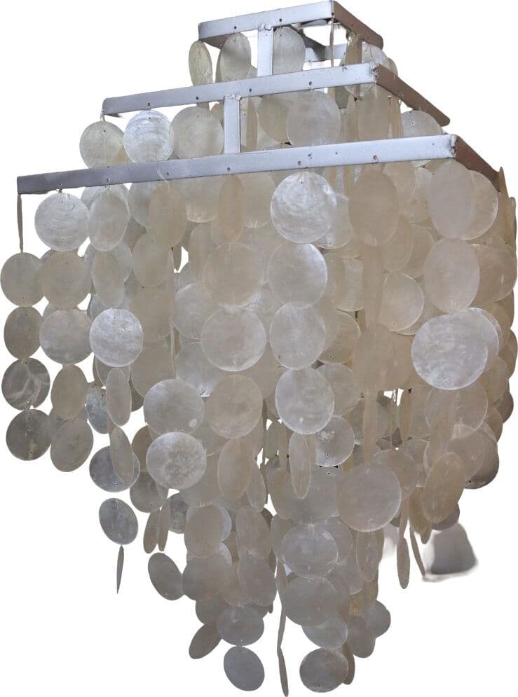 Lampadario in Madreperla Artigianale 40x40x70 cm – Struttura in Metallo, Fatto a Mano in Indonesia - 5