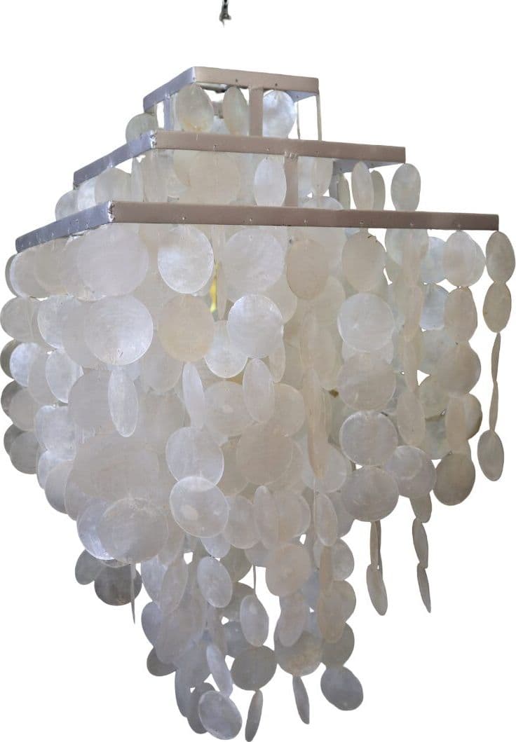 Lampadario in Madreperla Artigianale 40x40x70 cm – Struttura in Metallo, Fatto a Mano in Indonesia - 8