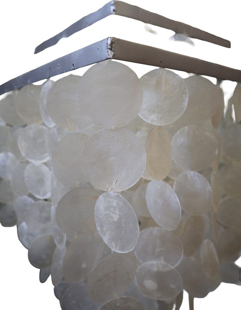 Lampadario in Madreperla Artigianale 40x40x70 cm – Struttura in Metallo, Fatto a Mano in Indonesia - 9