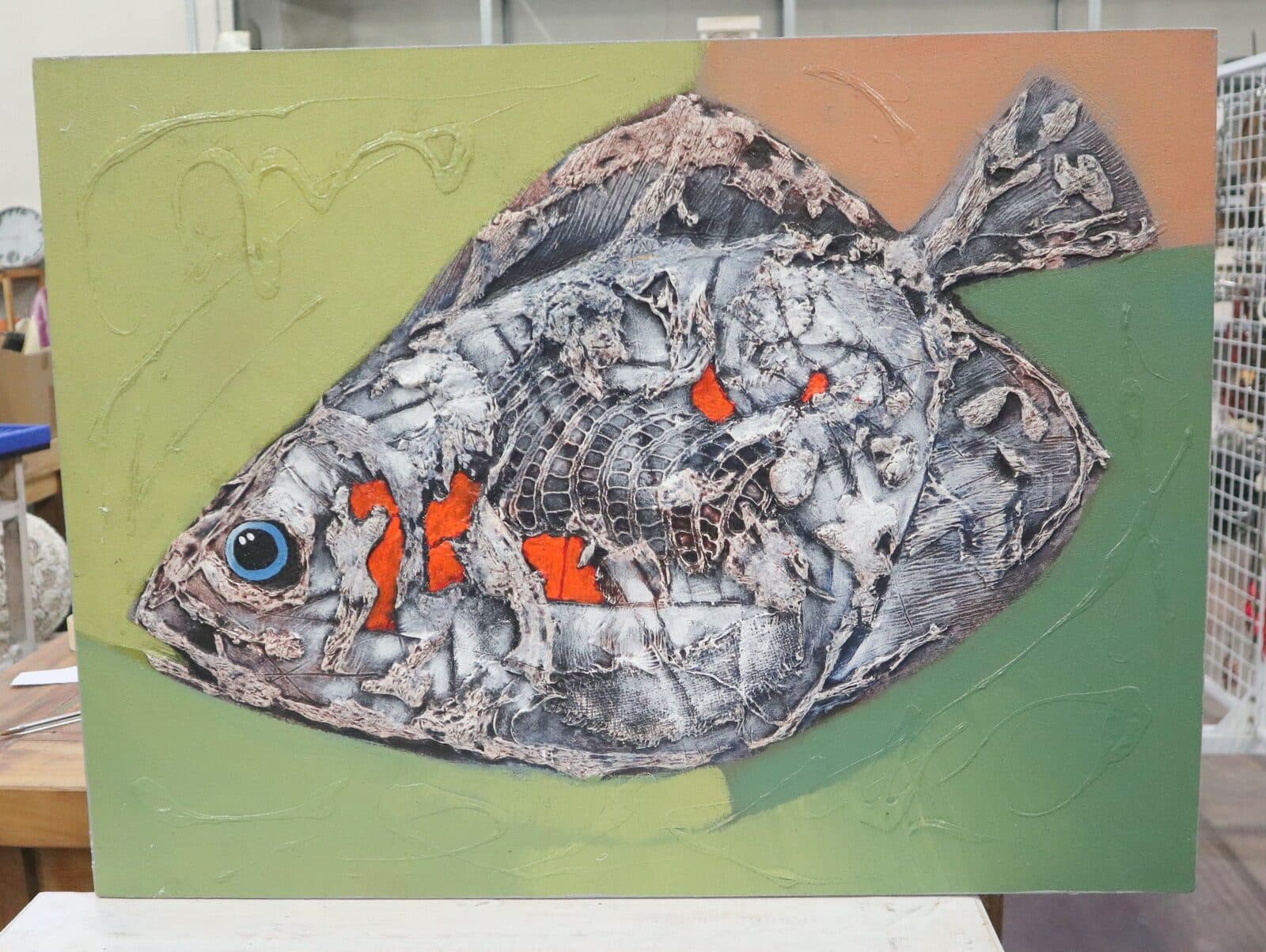 Quadro moderno con pesce astratto – Acrilico su tela 80x60 cm – Dipinto a mano artigianale Indonesia - 2