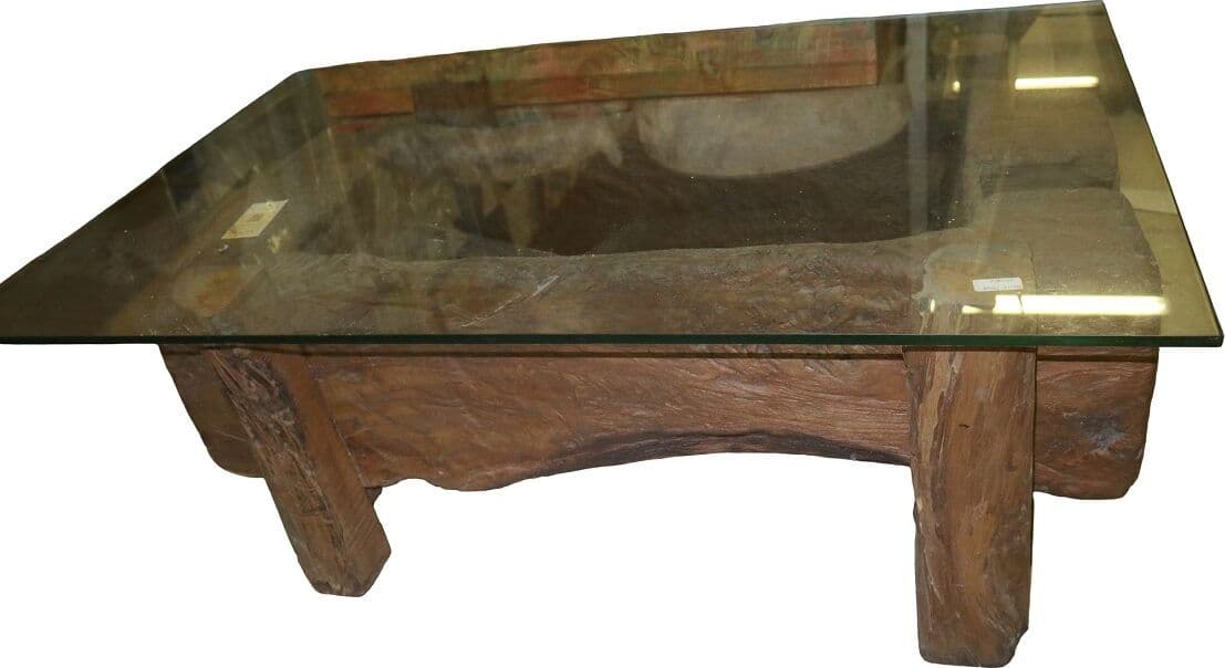 Tavolo da Fumo Unico in Teak Indonesiano Antico con Piano in Vetro - 2
