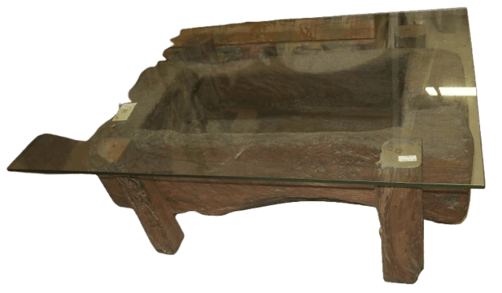 Tavolo da Fumo Unico in Teak Indonesiano Antico con Piano in Vetro - 3