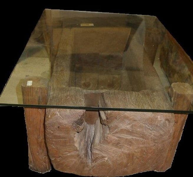 Tavolo da Fumo Unico in Teak Indonesiano Antico con Piano in Vetro - 5