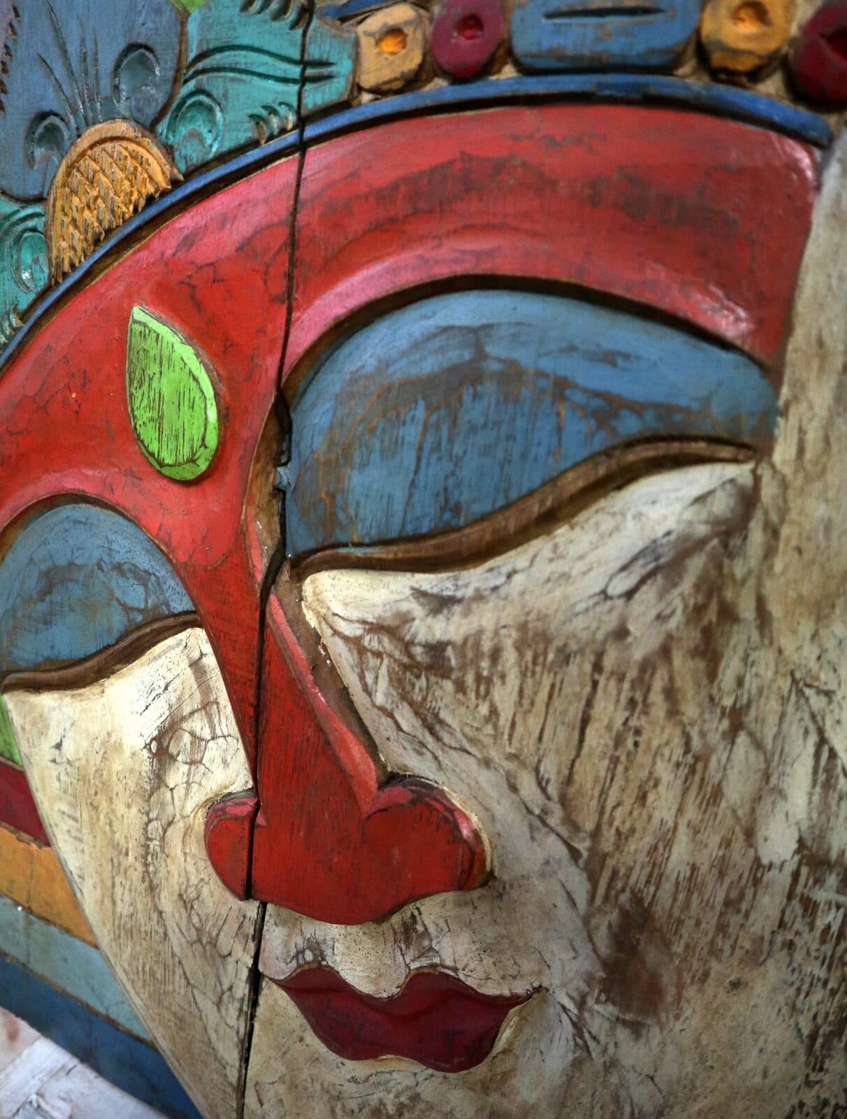 Quadro Scultura Buddha in Legno Scolpito e Dipinto a Mano 60x81 cm – Pannello Artistico Indonesiano Zen Spa - 7