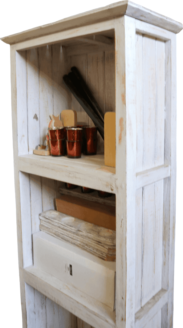 Libreria in Legno Albesia Sbiancato – Artigianato Balinese – Stile Moderno Chic 180 cm - 4