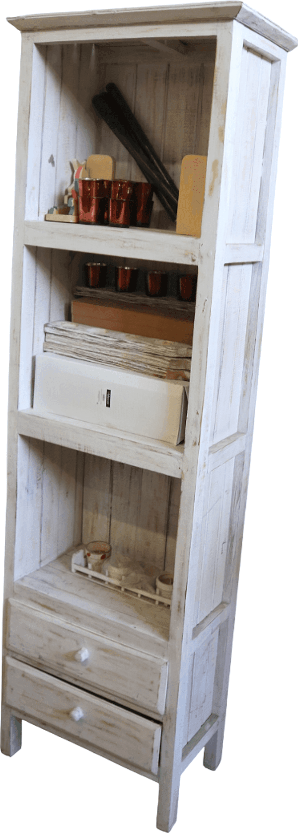 Libreria in Legno Albesia Sbiancato – Artigianato Balinese – Stile Moderno Chic 180 cm - 5