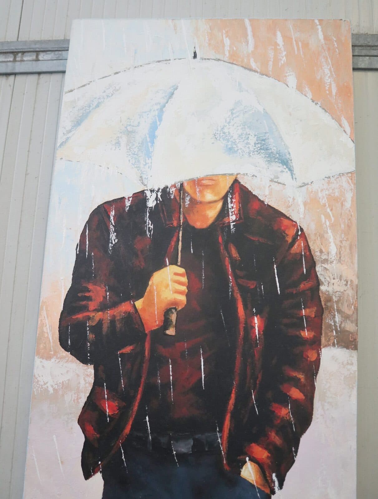 Quadro Moderno Verticale 150x50 cm – Uomo sotto la Pioggia – Dipinto a Mano su Tela – Arte Contemporanea Indonesiana - 3