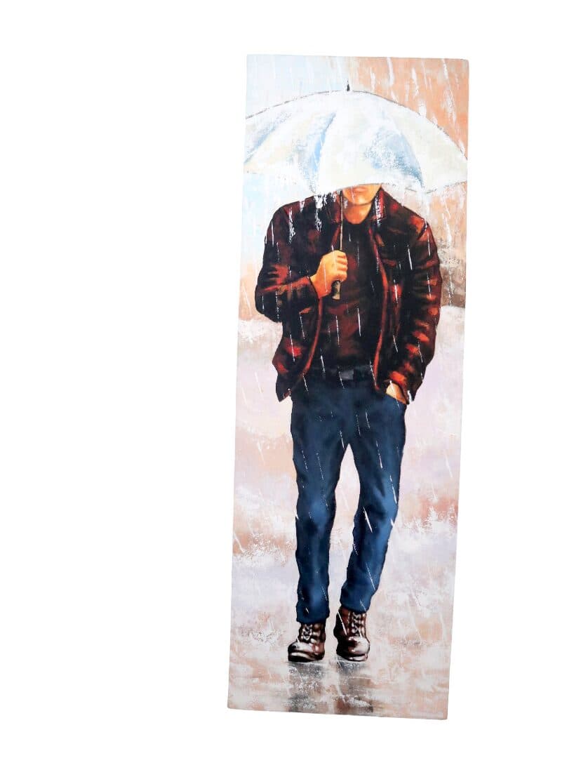 Quadro Moderno Verticale 150x50 cm – Uomo sotto la Pioggia – Dipinto a Mano su Tela – Arte Contemporanea Indonesiana - 5