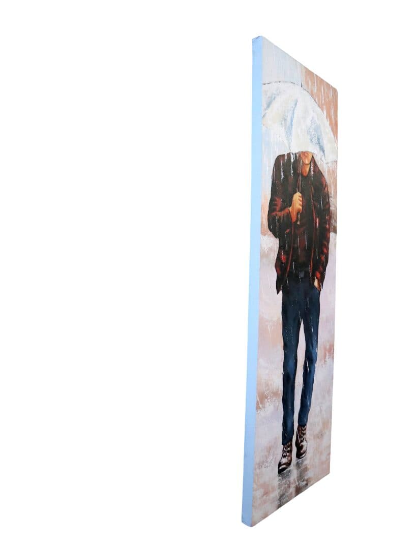 Quadro Moderno Verticale 150x50 cm – Uomo sotto la Pioggia – Dipinto a Mano su Tela – Arte Contemporanea Indonesiana - 6
